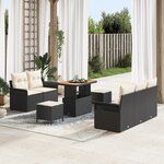Ensemble de Canapés de Jardin 8 Pièces avec Coussins Noir Poly Rattan Acacia