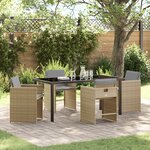 vidaXL Set de 5 chaises de salle à manger de jardin avec coussins beige rattan poly