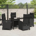 vidaXL Ensemble de salle à manger de jardin 5 pièces avec coussins en rattan poly noir