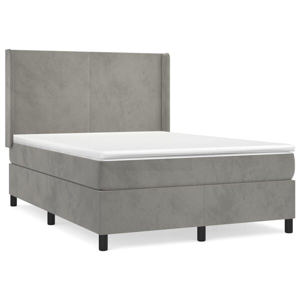 vidaXL Sommier à lattes de lit et matelas Gris clair 140x190cm Velours