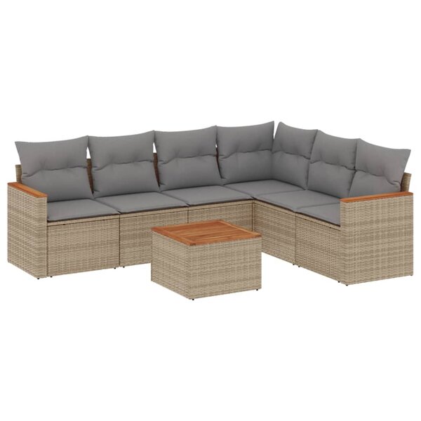 vidaXL Salon de jardin avec coussins 7 Pièces beige résine tressée