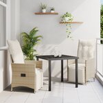 vidaXL Ensemble de Salle à Manger de Jardin de 3 Pièces avec Coussins Beige Poly Rattan