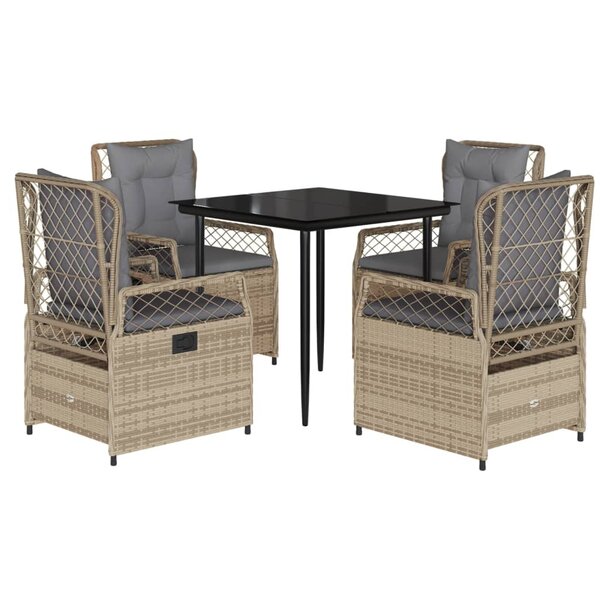 vidaXL Ensemble à manger de jardin avec coussins 5Pièces Beige poly rotin