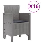 Ensemble de salle à manger de jardin de 17 pièces avec coussins Gris clair Poly Rotin