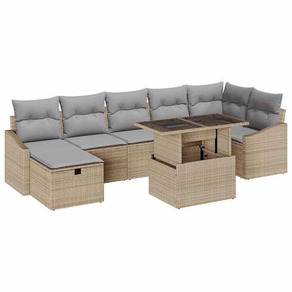 vidaXL Ensemble de canapé de jardin 8 Pièces Beige polyrotin