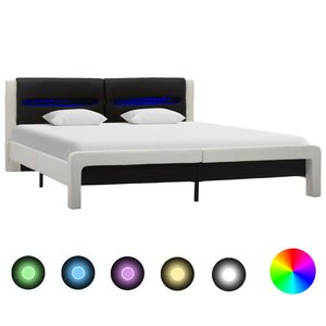 vidaXL Cadre de lit avec LED Blanc et noir Similicuir 180x200 cm