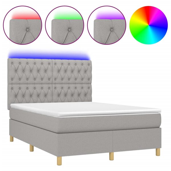 vidaXL Sommier à lattes de lit et matelas et LED Gris clair 140x190 cm