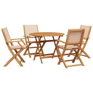 vidaXL Ensemble à manger de jardin 5 Pièces beige tissu et bois massif