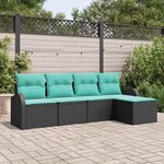 vidaXL Ensemble de Canapés 5 Pièces Noir et turquoise polyrotin
