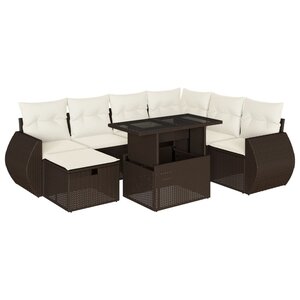 vidaXL Salon de jardin 8 Pièces avec coussins marron résine tressée
