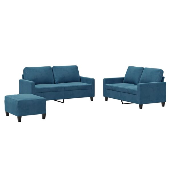 vidaXL Ensemble de canapés 3 Pièces avec coussins Bleu Velours