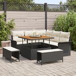 Ensemble de canapés de jardin de 8 pièces avec coussins noirs en rotin synthétique et acacia