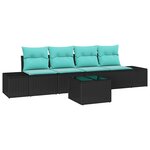 vidaXL Ensemble de Canapés avec coussin 5 Pièces Noir polyrotin
