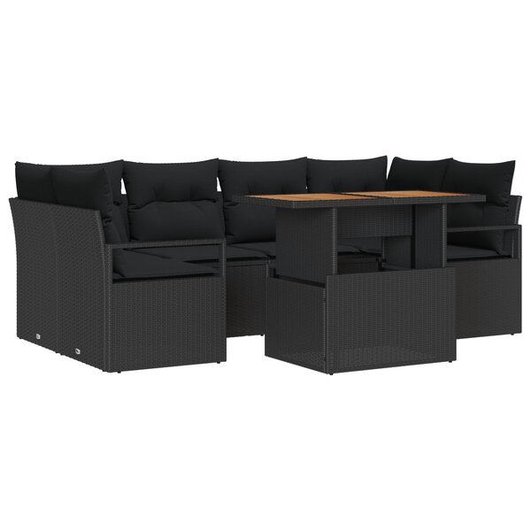 Canapé de Jardin 7 Pièces avec Coussins Rattan Poly Noir vidaXL