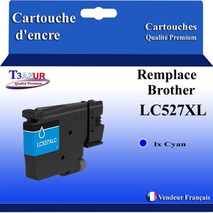 T3AZUR - Toner compatible avec Brother MFC-J6960DW  MFC-J6975DW  MFC-J6977DW remplace Brother LC527 XL Cyan