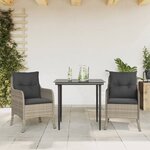 vidaXL Ensemble à manger de jardin 3Pièces coussins gris clair poly rotin