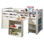 PINO Lit sureleve avec sommier + bureau + bibliothèque + commode + tablette penderie