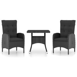 vidaXL Ensemble à manger de jardin 3 Pièces Résine tressée et verre Noir