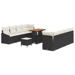 Set de Canapé de Jardin 11 Pièces avec Coussins Noir Poly Rattan Acacia