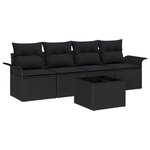 vidaXL Salon de jardin 5 pièces avec coussins en poly rotin noir