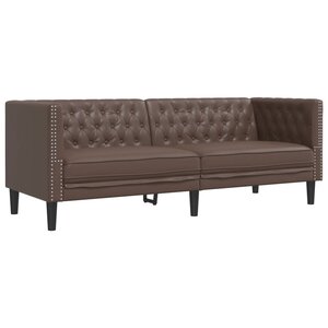 vidaXL Canapé à 3 places Chesterfield marron similicuir