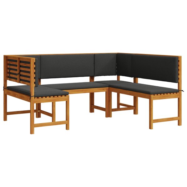 Set de jardin 3 pièces avec coussins en acacia massif