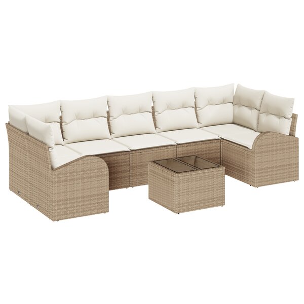 vidaXL Ensemble de canapé de jardin 8 pièces avec coussins Beige Poly Rotin