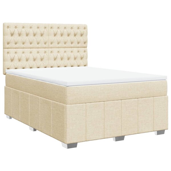 vidaXL Sommier à lattes de lit avec matelas Crème 140x200 cm Tissu