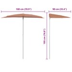 vidaXL Demi-parasol de jardin avec mât 180x90 cm terre cuite