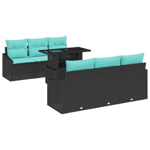vidaXL Ensemble de canapé de jardin 7 Pièces Noir et bleu polyrotin