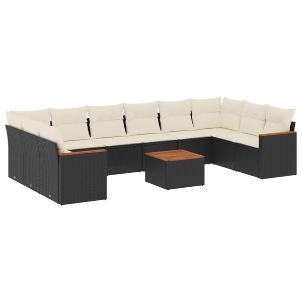 vidaXL Salon de jardin 11 Pièces avec coussins noir résine tressée