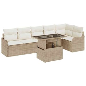 vidaXL Ensemble de canapé de jardin 7 Pièces Beige Poly Rattan