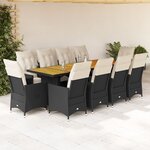 vidaXL Ensemble de bistro de jardin 11 Pièces coussins noir poly rotin