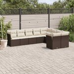 vidaXL Salon de jardin avec coussins 9 Pièces marron résine tressée