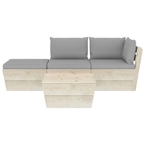 Salon de jardin meuble d'extérieur ensemble de mobilier palette 4 pièces avec coussins épicéa imprégné 02_0018373