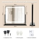 Miroir de maquillage led lumineux tactile 5 x grossissement l56 x l48 cm rotation 360° 3 couleurs eclairage 20_0006296