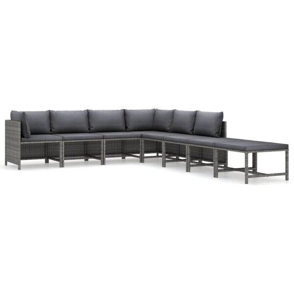 vidaXL Salon de jardin 8 Pièces avec coussins Résine tressée Gris