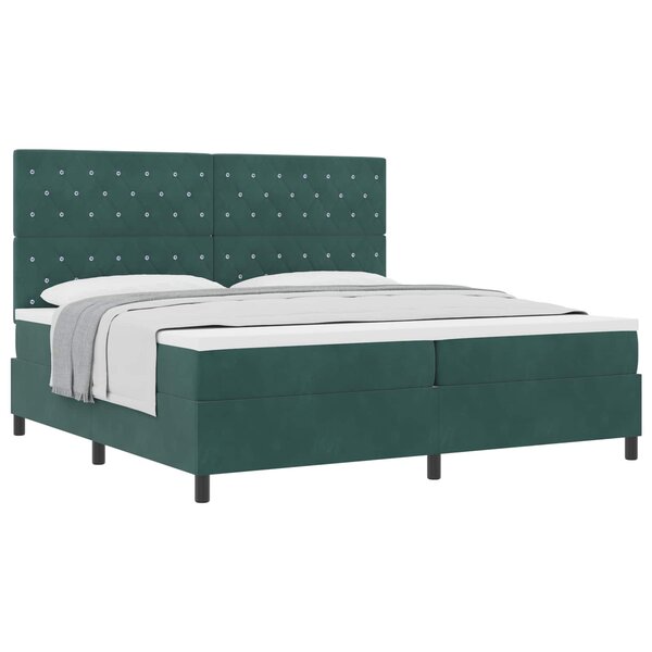vidaXL Lit à ressorts avec matelas Vert foncé 200 x 200 cm Velours