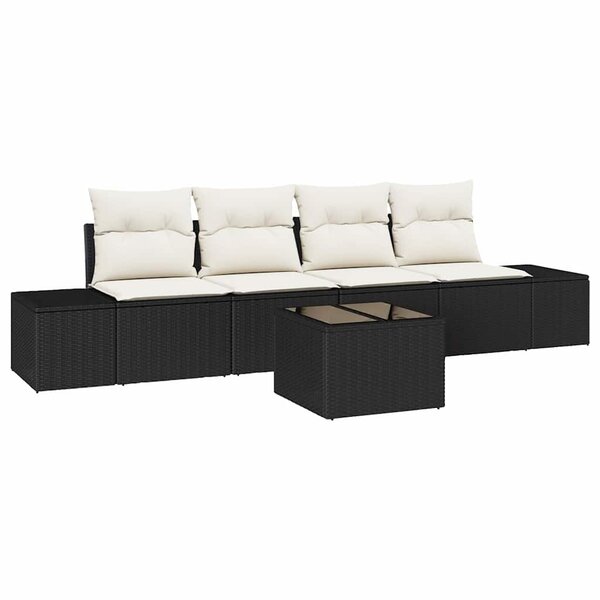 vidaXL Ensemble de canapé de jardin avec coussin 5 Pièces Noir et Crème