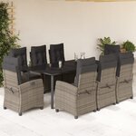 vidaXL Ensemble à manger de jardin 9 Pièces coussins gris résine tressée