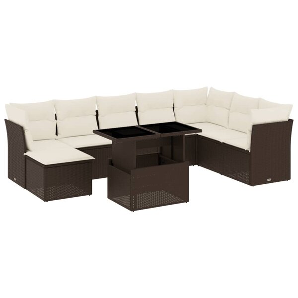 vidaXL Salon de jardin avec coussins 9 Pièces marron résine tressée