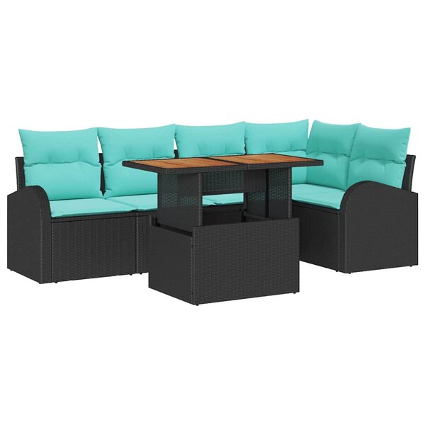 vidaXL Ensemble de canapé de jardin 6 Pièces Noir Poly rotin