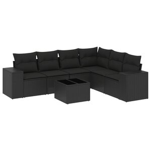 vidaXL Salon de jardin 7 Pièces avec coussins noir résine tressée