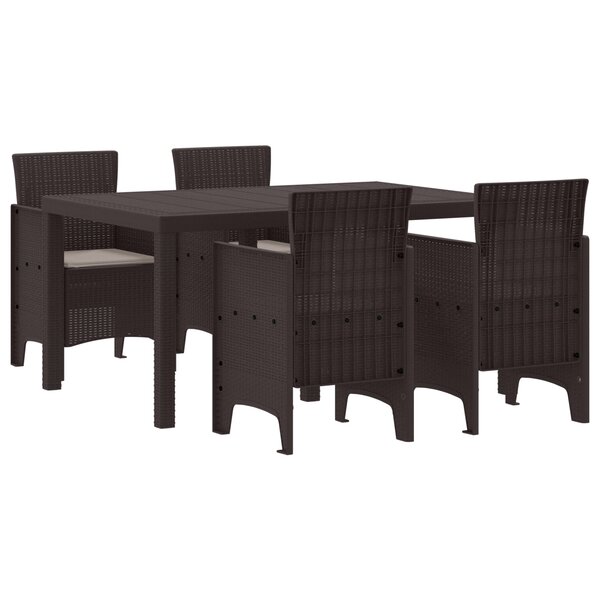 vidaXL Ensemble de Salle à Manger de Jardin 5 Pièces avec Coussins Brun Poly Rattan