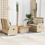 vidaXL Salon de jardin avec coussins 3 Pièces beige résine tressée