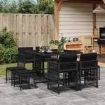 vidaXL Ensemble à manger de jardin 9Pièces coussins noir résine tressée