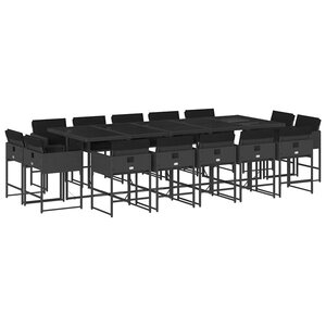 vidaXL Ensemble à manger de jardin 15 Pièces coussins noir résine tressée