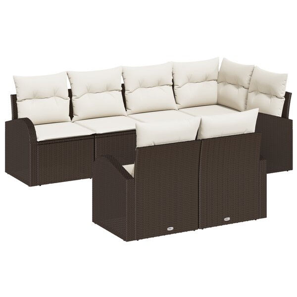 Ensemble de Canapé de Jardin 7 pièces avec Coussins Marron en Rattan Poly vidaXL