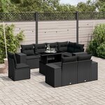 vidaXL Salon de jardin 9 Pièces avec coussins noir résine tressée