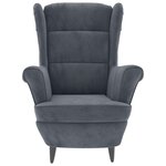 vidaXL Fauteuil à oreilles avec tabouret gris foncé velours